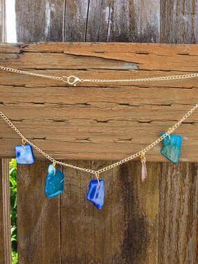 Gold Stainless Steel Blue Shell Charm Choker Necklace